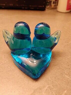 Blue Glass Lovebirds,1986, Leo Ward,Highly Collectable, And In Mint Condition.